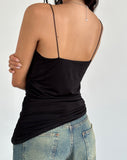 Image of Kofi Asymmetric Ruched Cami Top in Black Slinky