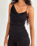 Image of Kofi Asymmetric Ruched Cami Top in Black Slinky