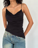 Image of Kofi Asymmetric Ruched Cami Top in Black Slinky