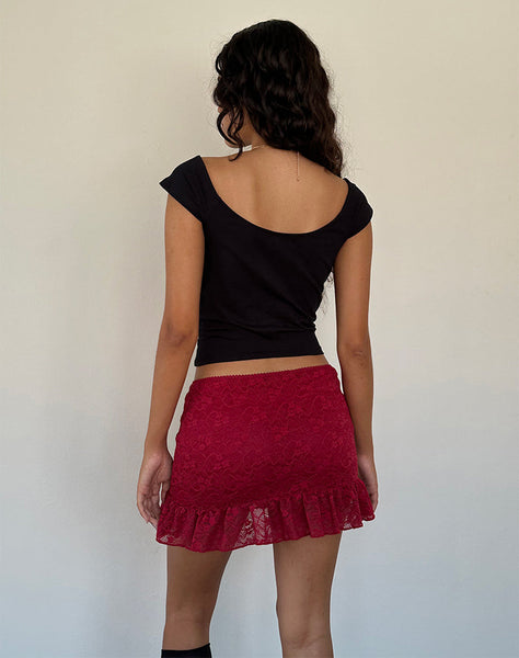 Image of Krecia Mini Skirt in Deep Red Lace