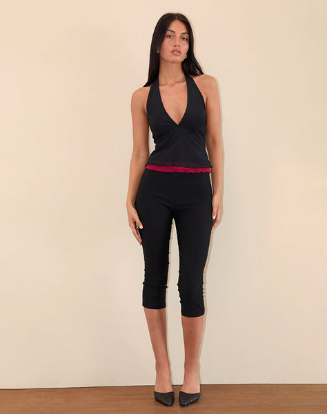 Image of Kubra Halterneck Top in Mesh Black and Red