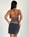 Image of Kubra Halter Top in Mesh Brown and Light Blue