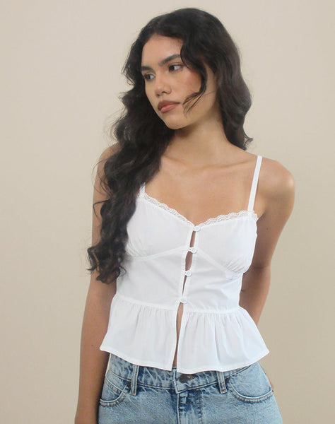 Image of Kugy Tie Front Cami Top in Poplin White
