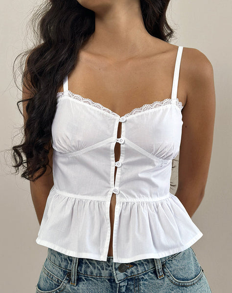 Image of Kugy Tie Front Cami Top in Poplin White