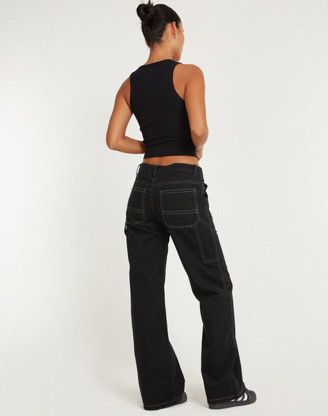 image of Kusnaedi Wide Leg Trouser in Black and White Top Stitch