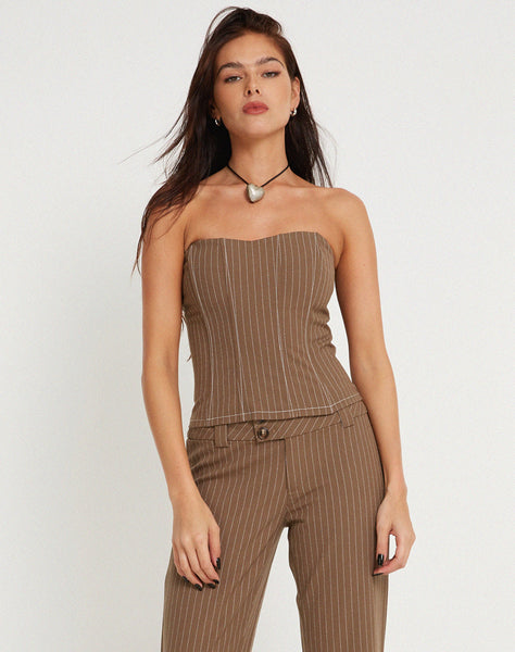 Image of Kyana Corset Top in Pinstripe Brown