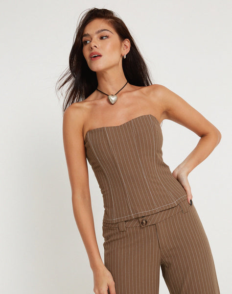 Image of Kyana Corset Top in Pinstripe Brown