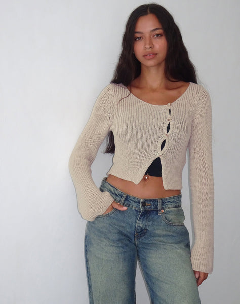 Image of Kazayo Long Sleeve Knit Top in Natural