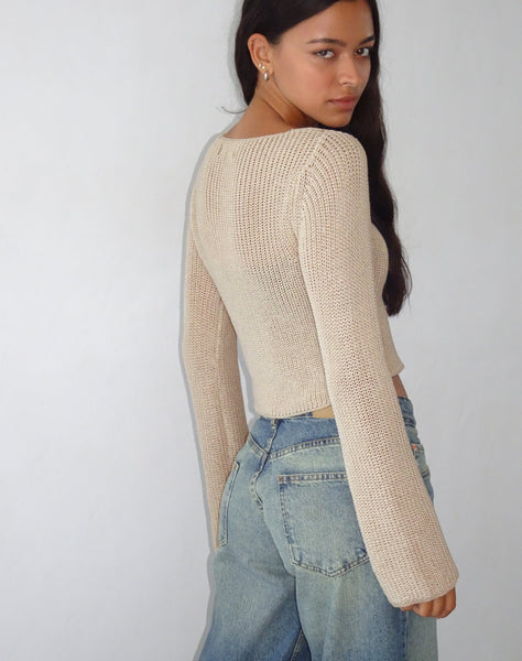 Image of Kazayo Long Sleeve Knit Top in Natural