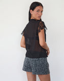 Image of Lada Blouse in Black Chiffon with Lace Trim