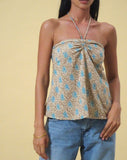 image of Laeri Halterneck Top in Bohemian Batik Blue Brown