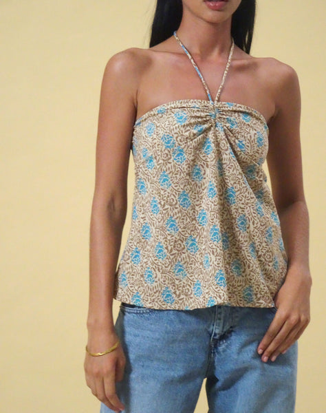 image of Laeri Halterneck Top in Bohemian Batik Blue Brown