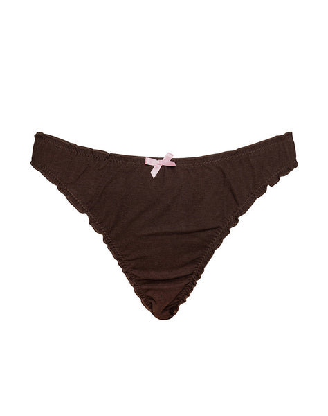 Image of Adrienne Thong in Jersey Chocolate with Pink Bow