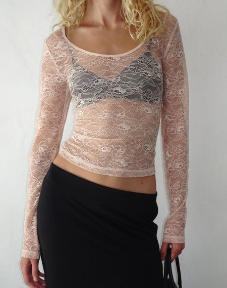 Chantal Long Sleeve Lace Top in Withered Rose