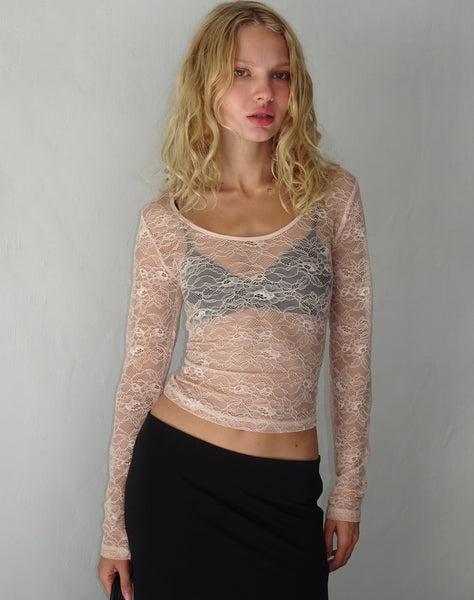 Image of Lainey Long Sleeve Lace Top in Blush