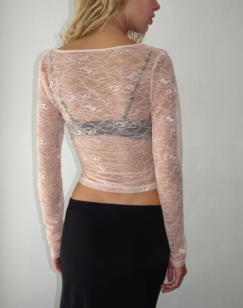 Image of Lainey Long Sleeve Lace Top in Blush