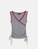 Image of Laird Wrap Top in Grey with Adrenaline Red Binding
