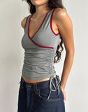 Image of Laird Wrap Top in Grey with Adrenaline Red Binding