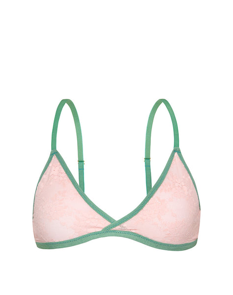 Image of Lakara Bra in Pink Mesh with Green Contrast Binding