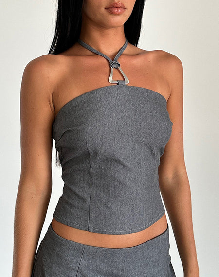 Luno Button Front Vest Top in Pinstripe Grey