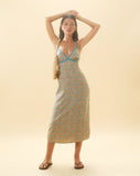 image of Lalu Midi Dress in Bohemian Batik Blue Brown