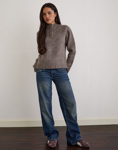 Image of Lamara Quater Zip Jumper in Dark Brown Marl