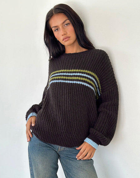 Lunet Knitted Jumper in Stripe Tonal Brown