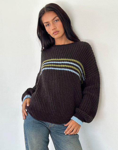 Image of Lamees Jumper in Brown Knit with Stripe