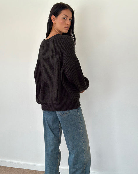 Image of Lamees Jumper in Brown Knit with Stripe