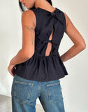 Image of Lanzo Tie Back Top in Poplin Black