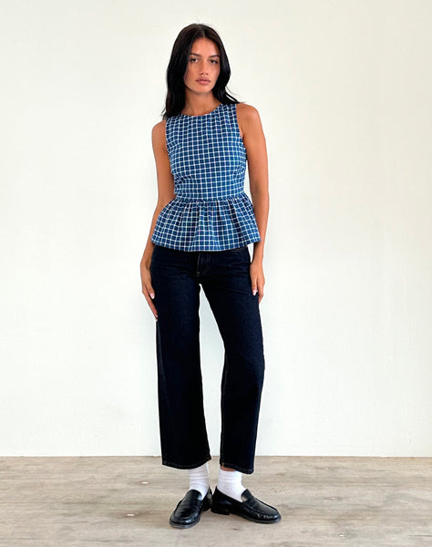 Image of Lanzo Tie Back Top in Poplin Navy Tartan