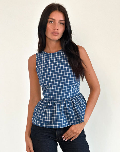 Image of Lanzo Tie Back Top in Poplin Navy Tartan