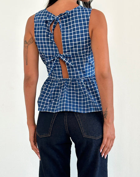 Palsi Loose Sleeveless Top in Pastel Blue Tartan