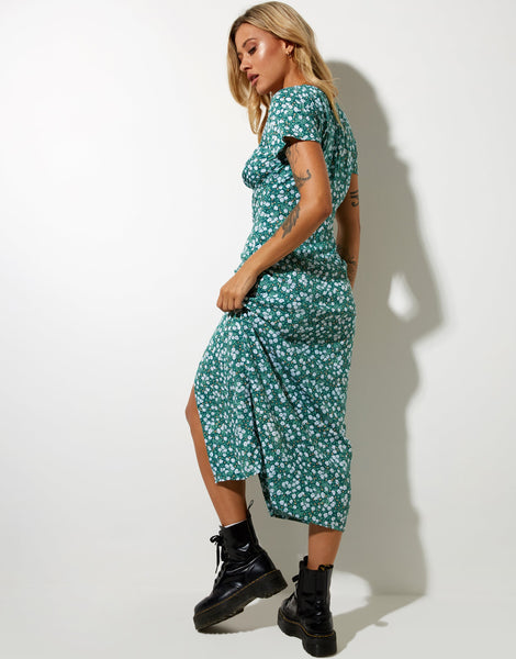 Image of Larin Midi Dress in Floral Field Green