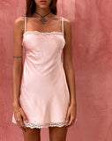 Image of Larna Lace Trim Satin Mini Dress in Baby Pink