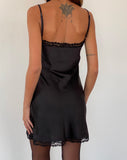 Image of Larna Lace Trim Satin Mini Dress in Black