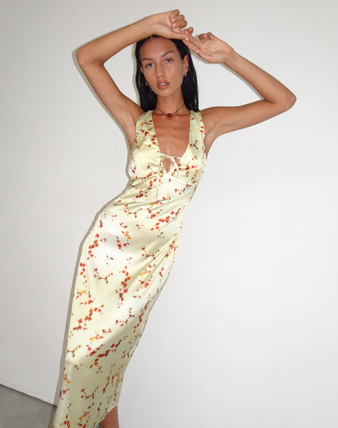 Image of Lasanda Maxi Satin Dress in Bohemian Floral Yellow