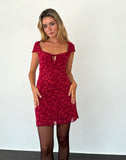 Image of Lashka Mini Dress in Red Grunge Floral Flock