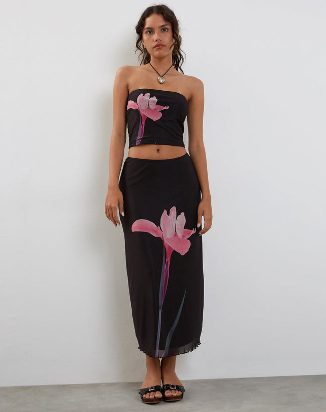 Image of Shae Bandeau Top in Black with Pink Flower Placement