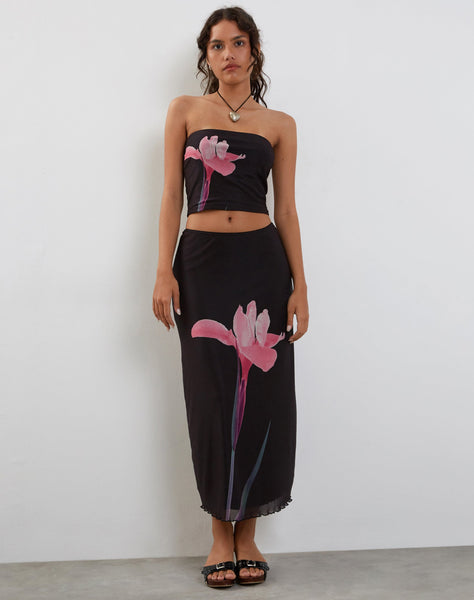 Image of Shae Bandeau Top in Black with Pink Flower Placement