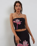 Image of Shae Bandeau Top in Black with Pink Flower Placement