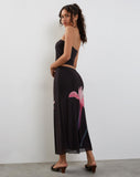 Image of Lassie Midi Skirt in Black with Pink Flower Placement