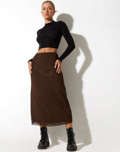 image of Lassie Midi Skirt in Mesh Brown