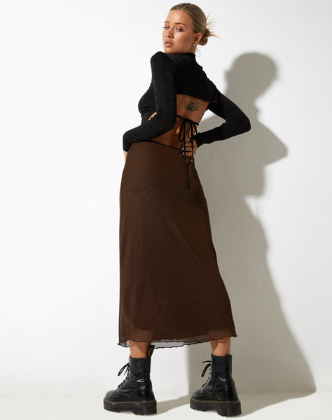 image of Lassie Midi Skirt in Mesh Brown