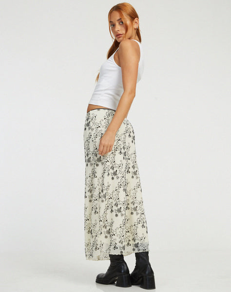 image of Lassie Maxi Skirt in Butterfly Vine Flock White