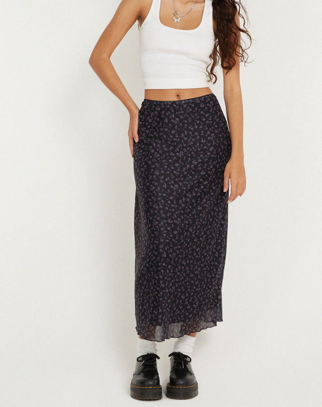 image of Lassie Maxi Skirt in Dark Ditsy Rose Black