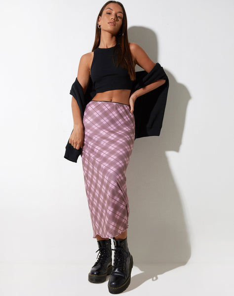 IMAGE OF Lassie Maxi Skirt in Pink Blurred Check