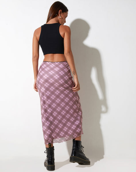 IMAGE OF Lassie Maxi Skirt in Pink Blurred Check