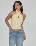Image of Lasy Linen Wrap Halterneck Top in Lemon