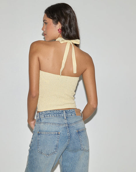 Image of Lasy Linen Wrap Halterneck Top in Lemon